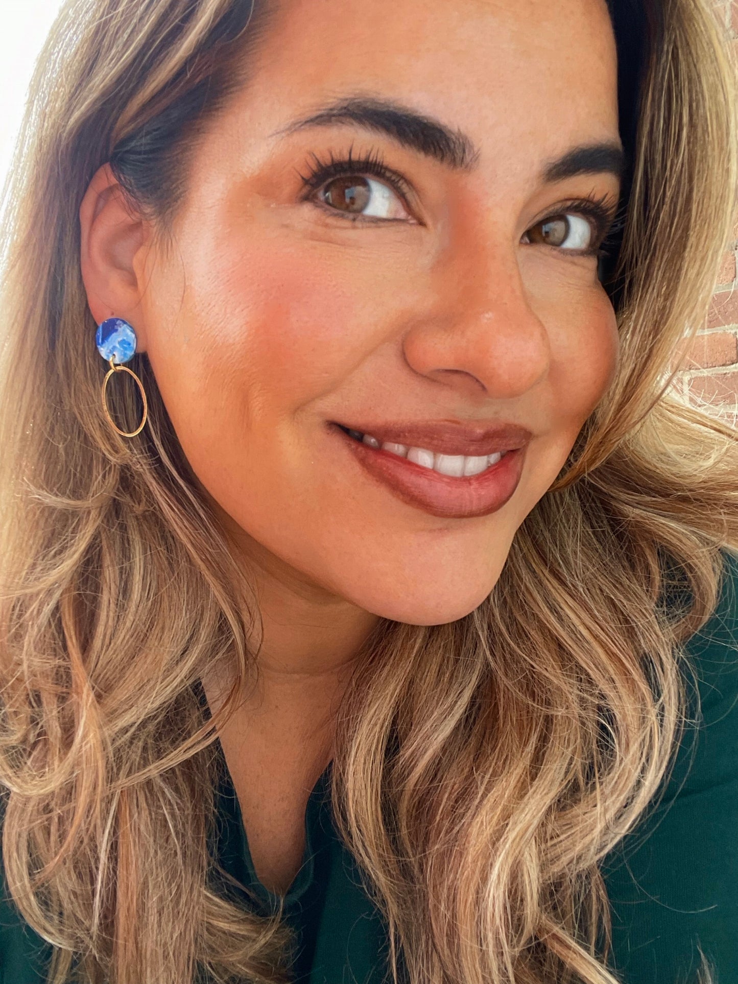 CHRISTINA - Blue & White Marbled Oval Drop Earrings