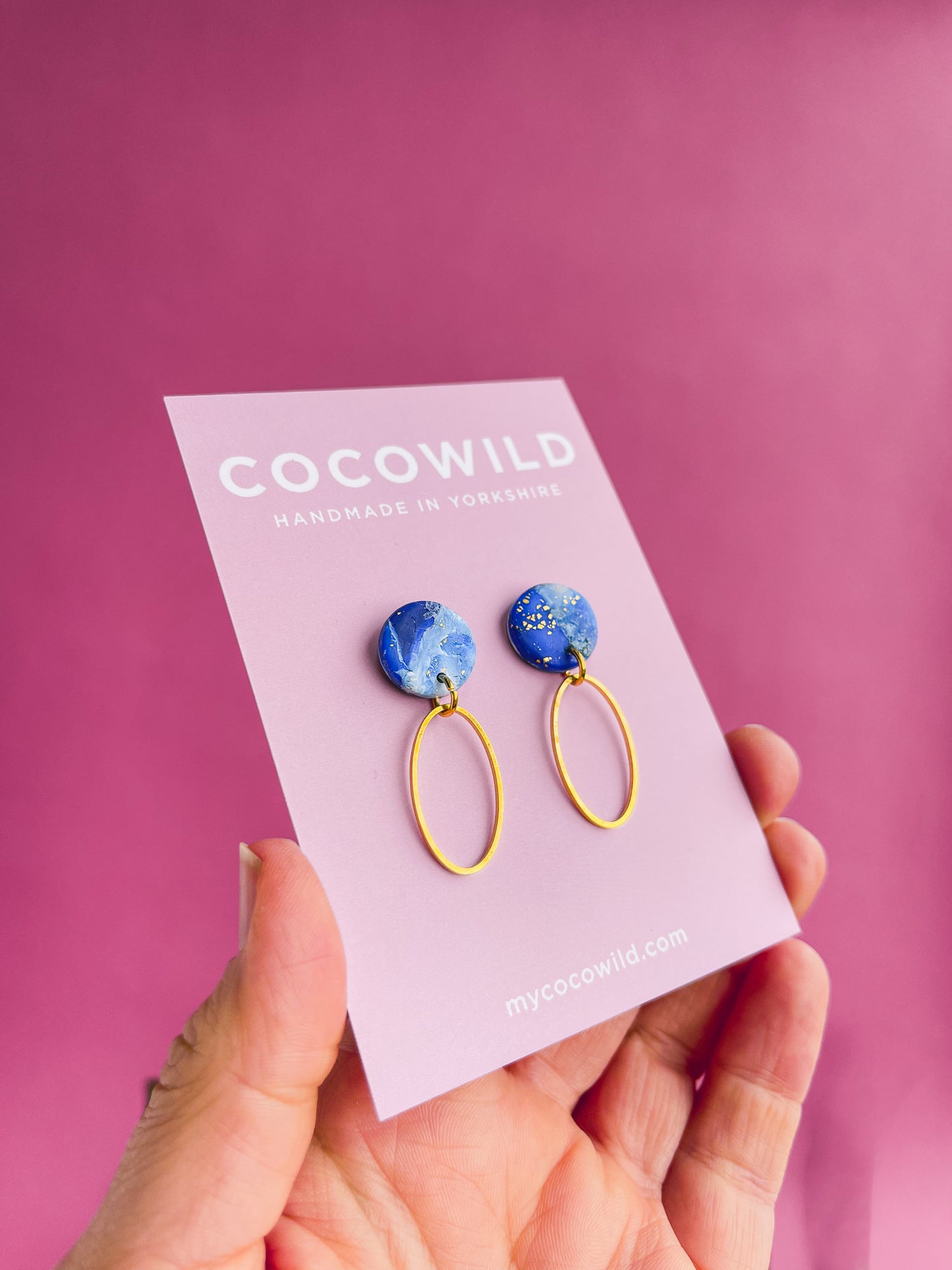 CHRISTINA - Blue & White Marbled Oval Drop Earrings
