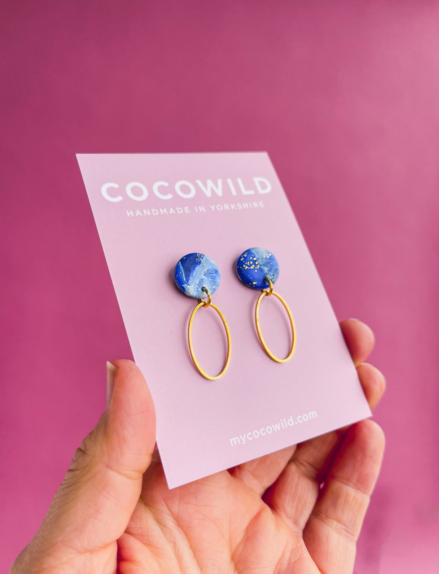 CHRISTINA - Blue & White Marbled Oval Drop Earrings