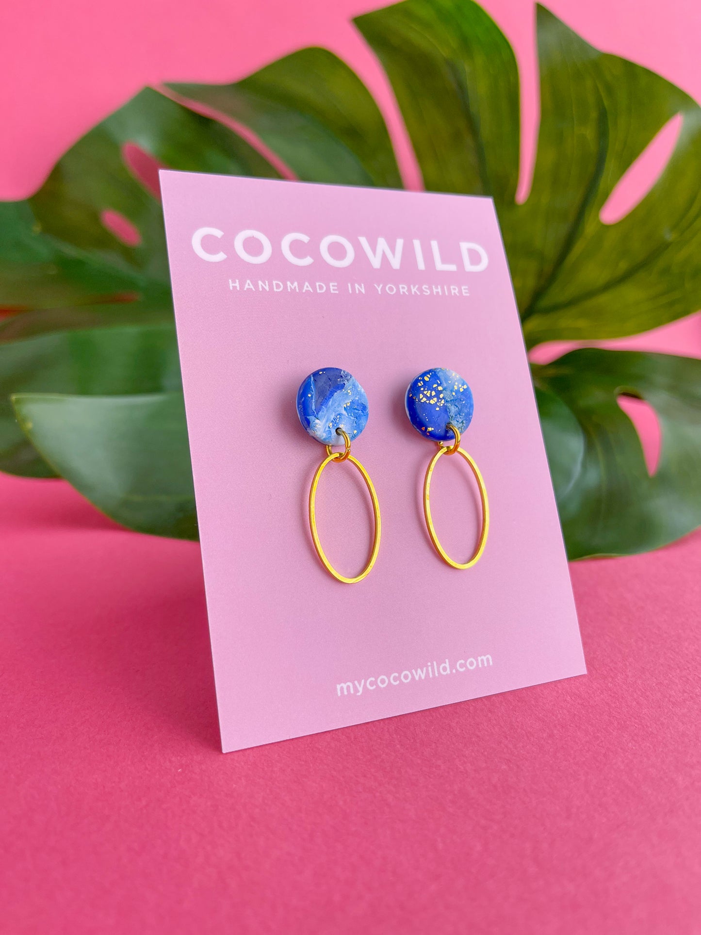 CHRISTINA - Blue & White Marbled Oval Drop Earrings