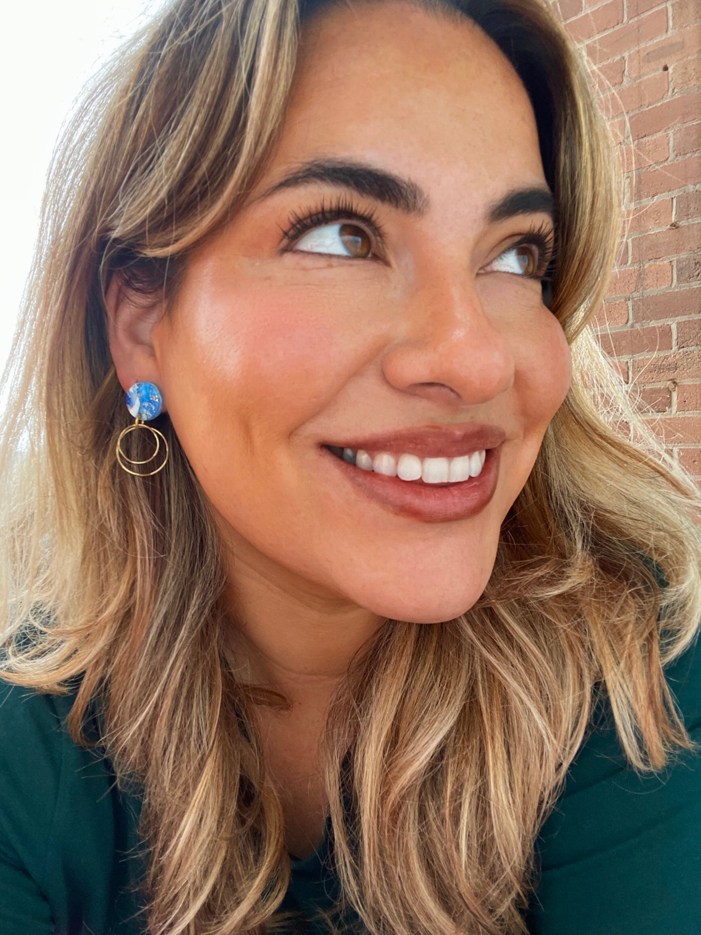 MARIA - Blue, White & Gold Leaf Double Hoop Earrings