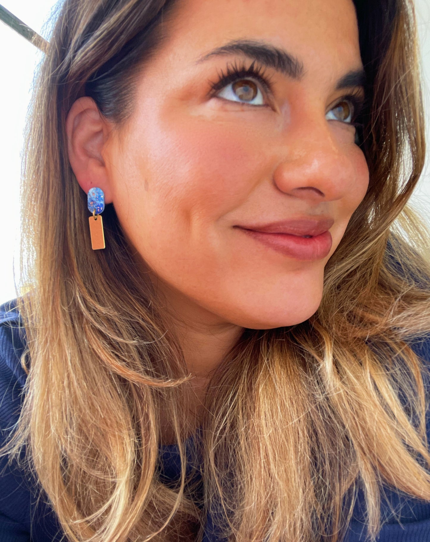HANNAH - Blue & White Marbled Drop Earrings