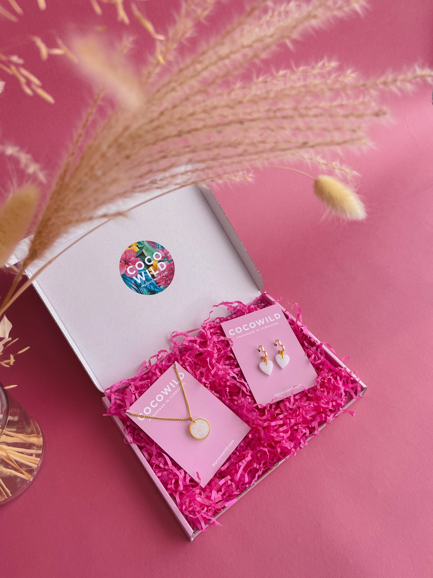 GIFT SET - Pearlescent Heart Huggies Earrings & Necklace (18k gold plated)