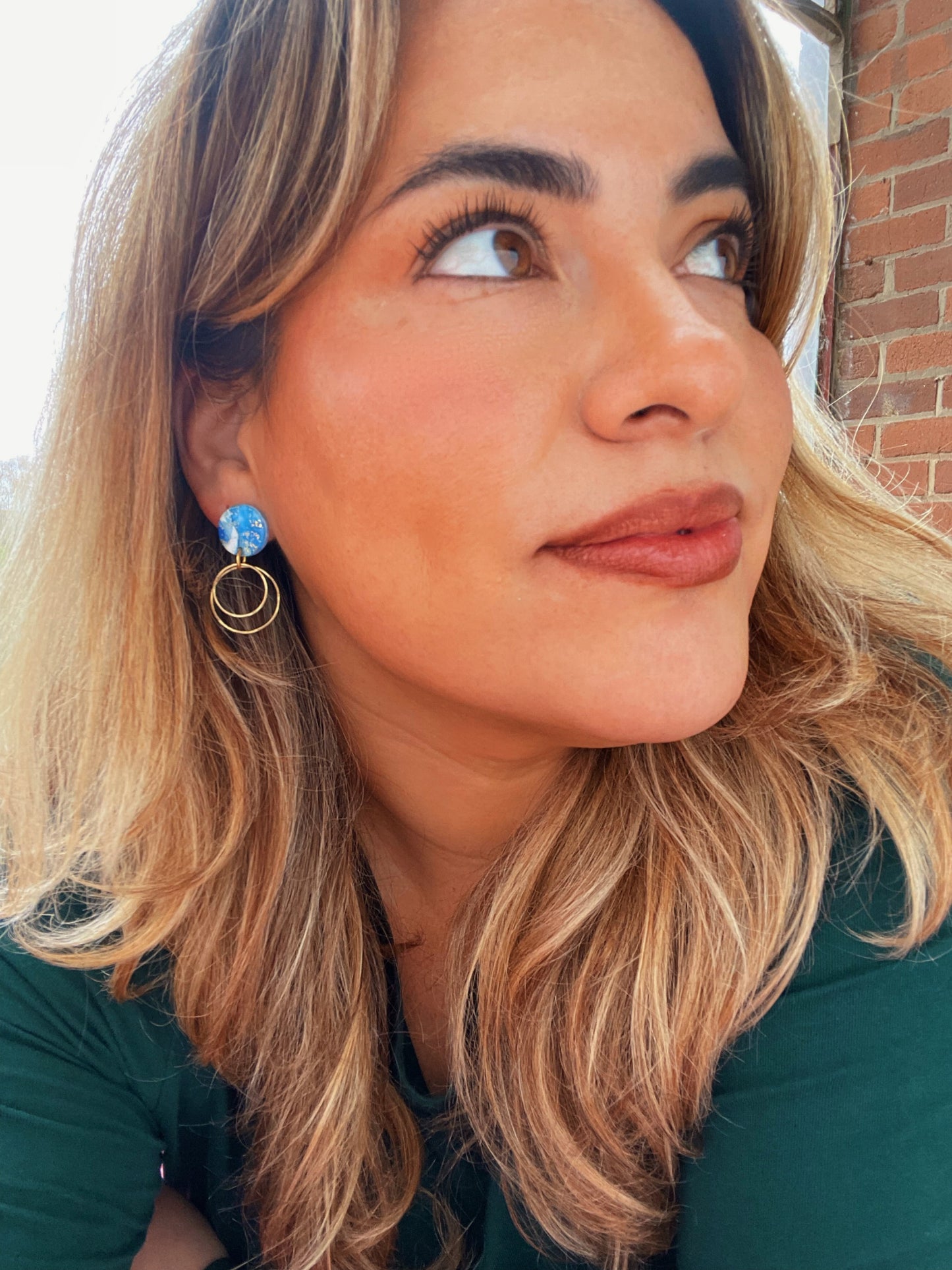 MARIA - Blue, White & Gold Leaf Double Hoop Earrings