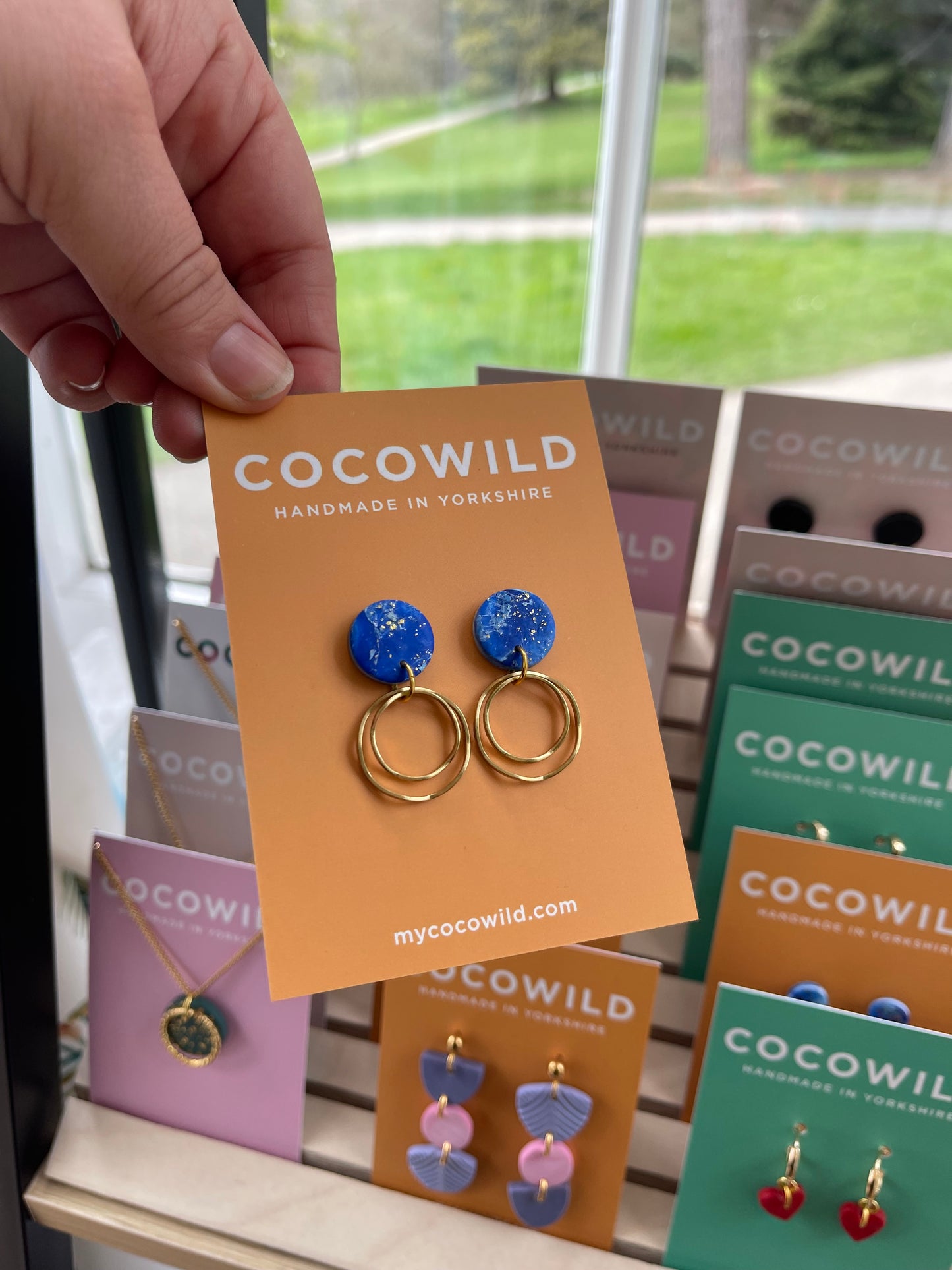 MARIA - Blue, White & Gold Leaf Double Hoop Earrings
