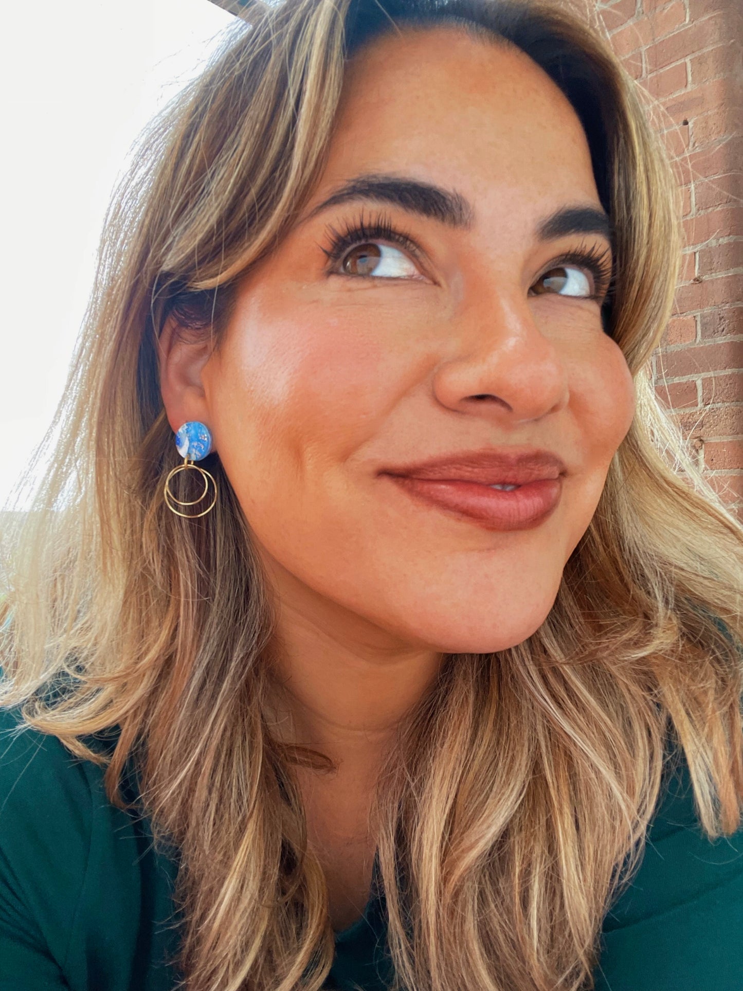 MARIA - Blue, White & Gold Leaf Double Hoop Earrings