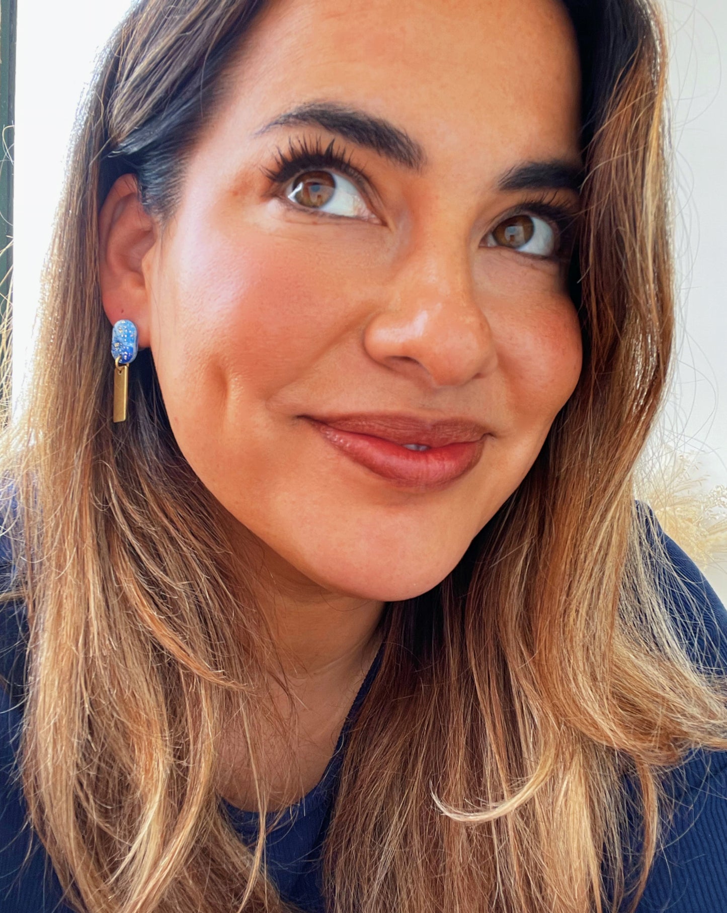 HANNAH - Blue & White Marbled Drop Earrings