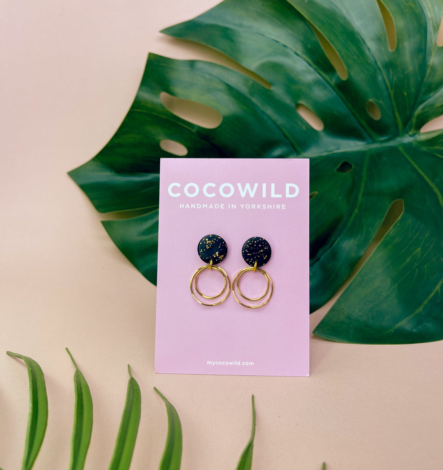MARIA - Black & Gold Leaf Double Hoop Earrings