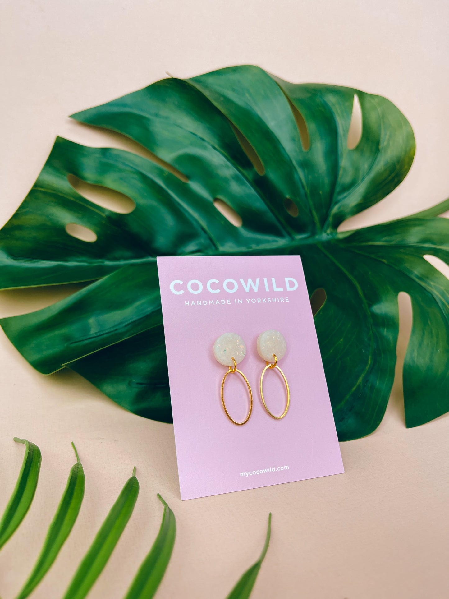 CHRISTINA - Pearlescent & Gold Leaf Oval Drop Earrings