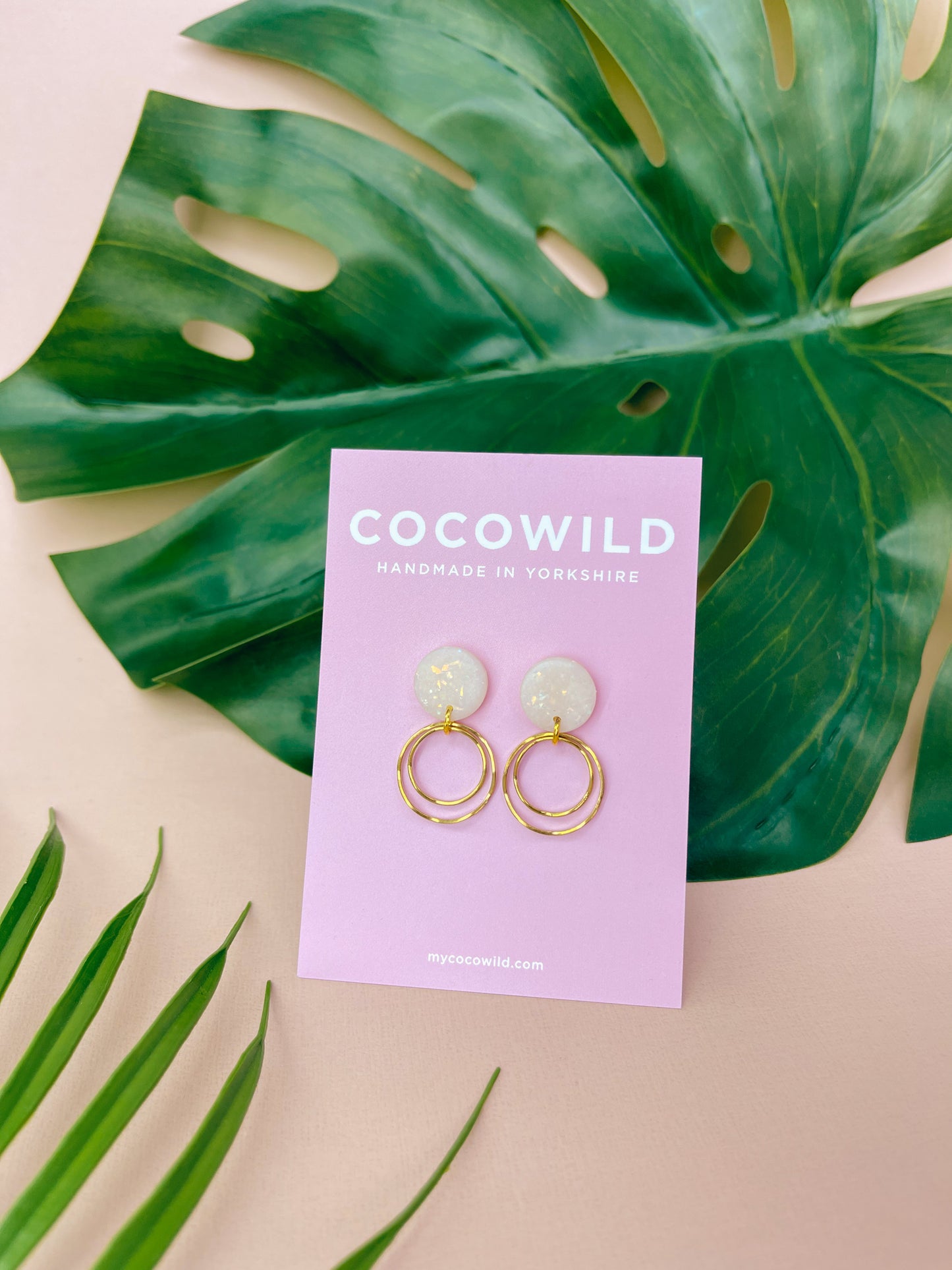 MARIA - Pearlescent & Gold Leaf Double Hoop Earrings
