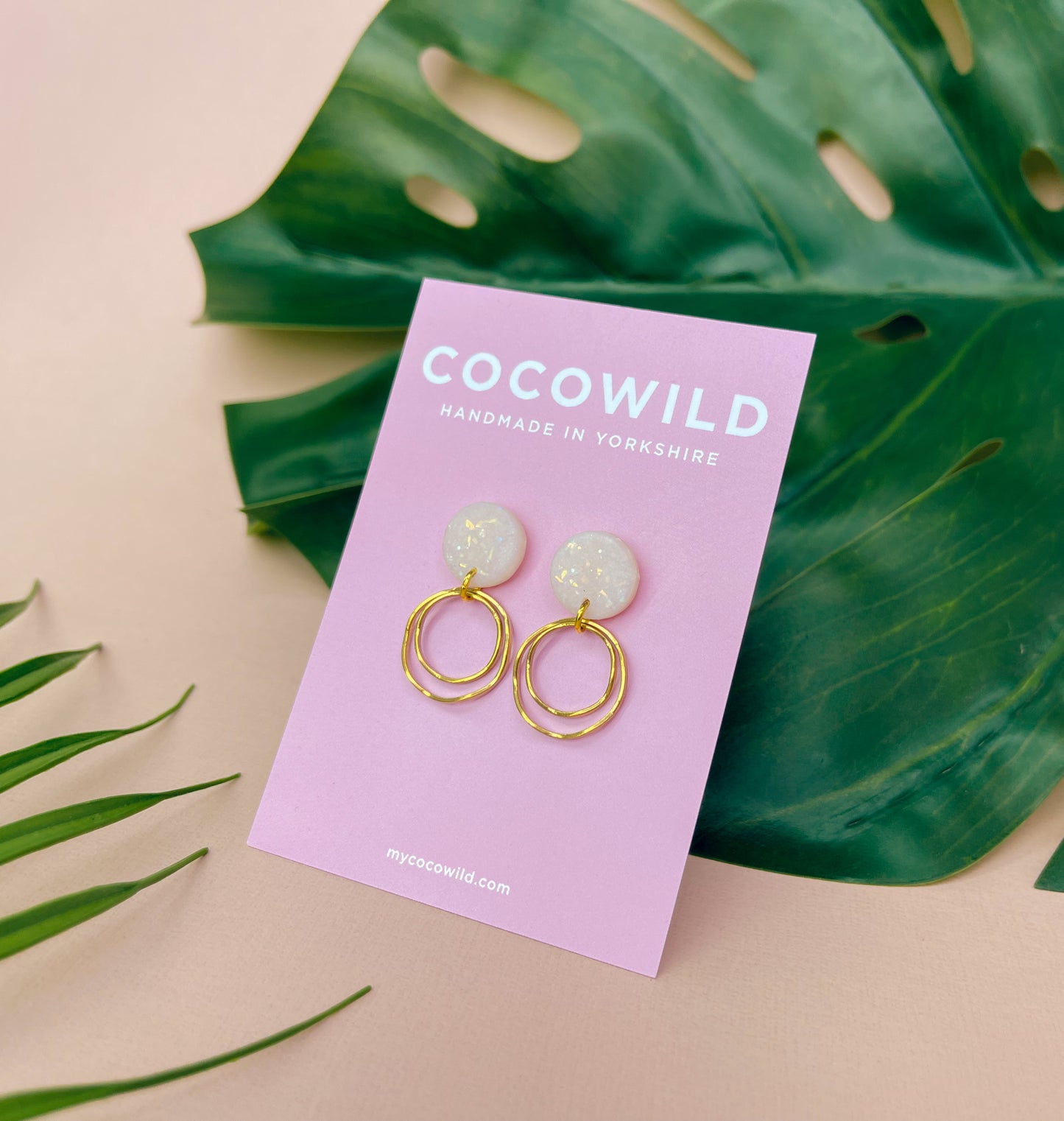 MARIA - Pearlescent & Gold Leaf Double Hoop Earrings