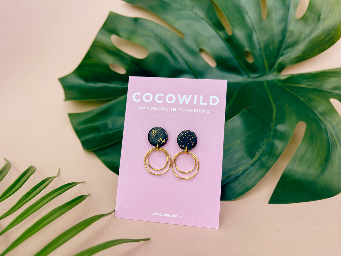 MARIA - Black & Gold Leaf Double Hoop Earrings