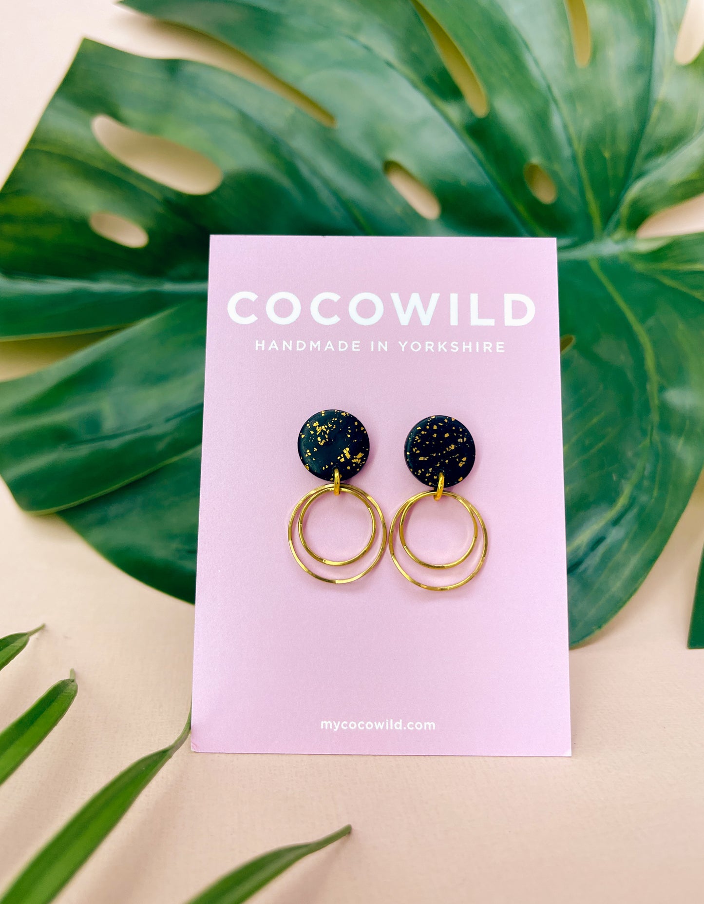 MARIA - Black & Gold Leaf Double Hoop Earrings