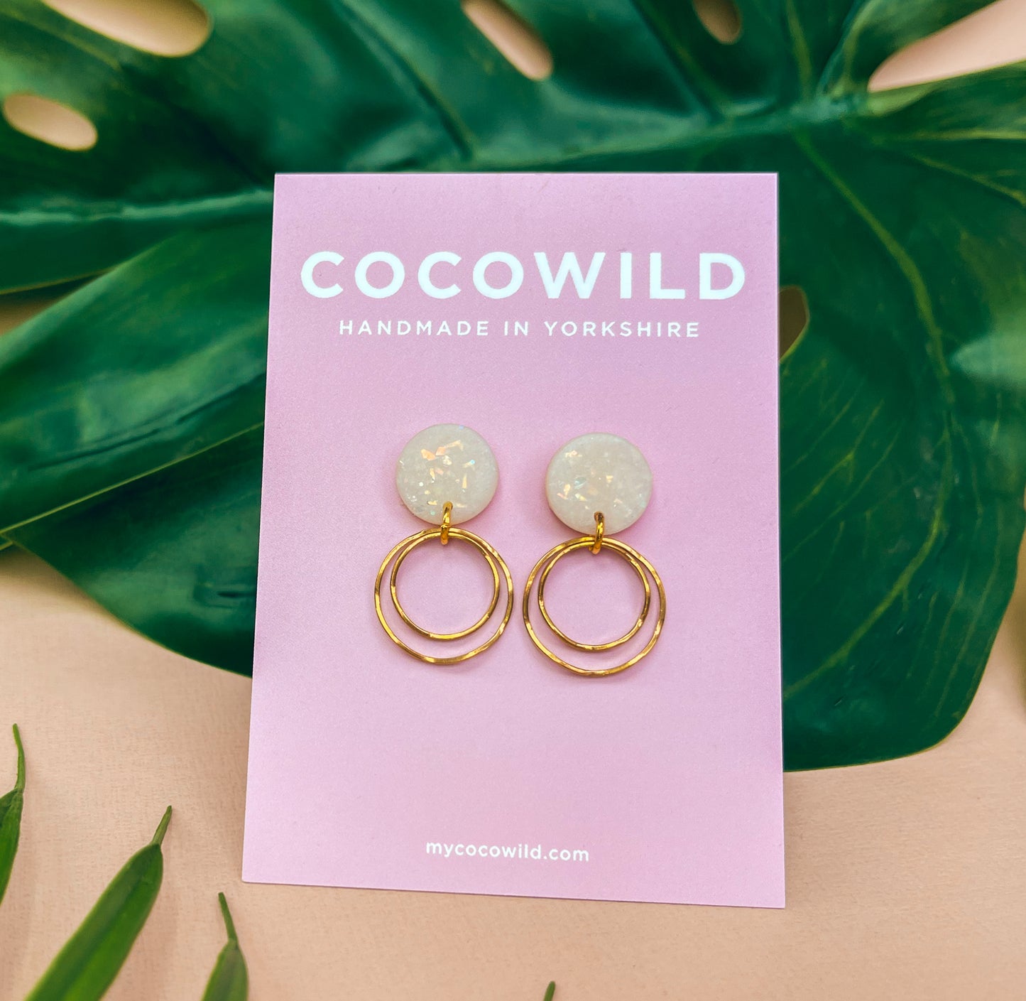 MARIA - Pearlescent & Gold Leaf Double Hoop Earrings