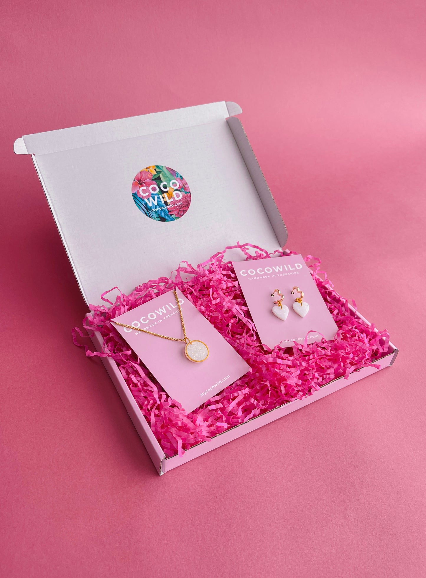 GIFT SET - Pearlescent Heart Huggies Earrings & Necklace (18k gold plated)