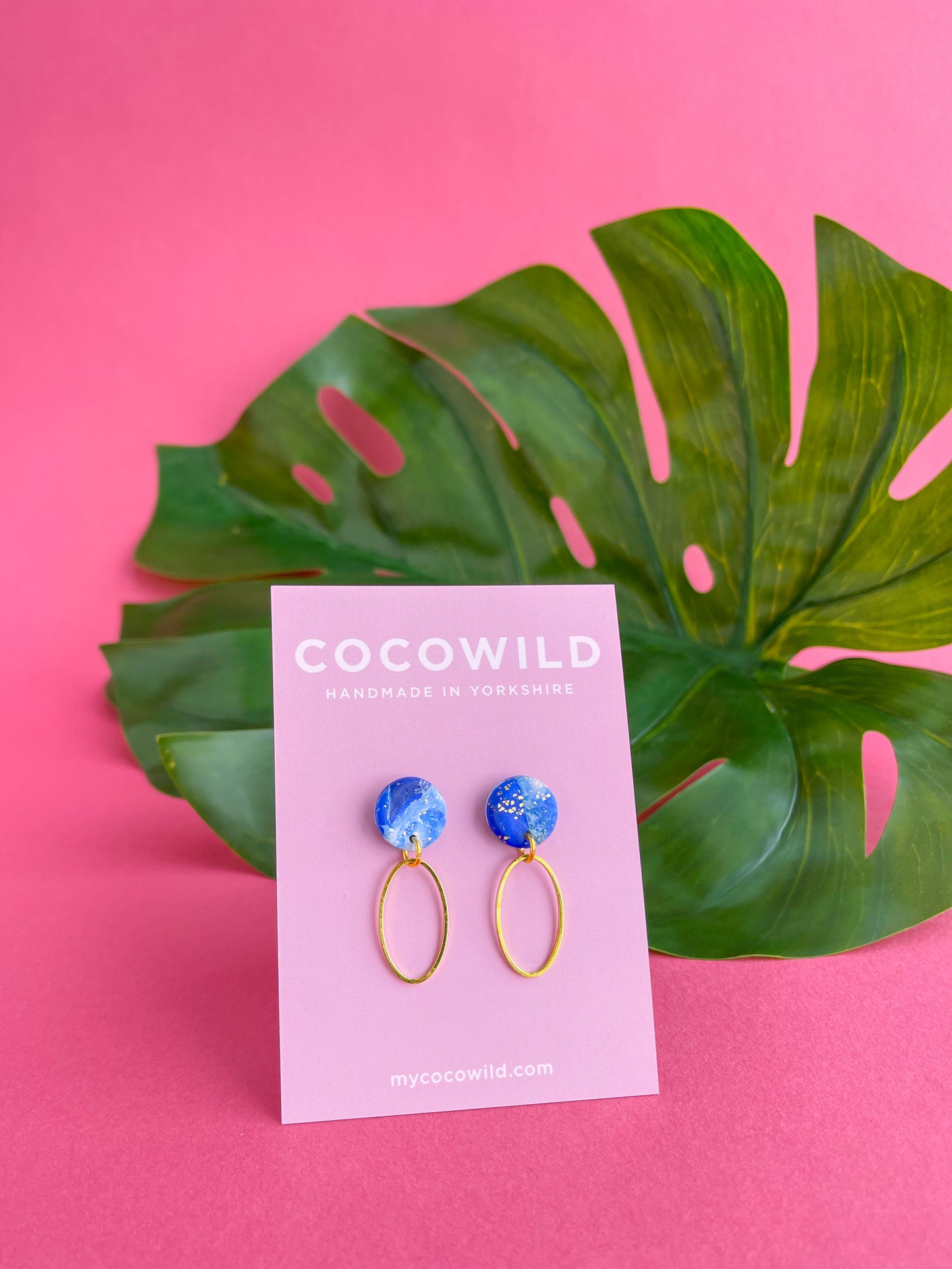 CHRISTINA - Blue & White Marbled Oval Drop Earrings