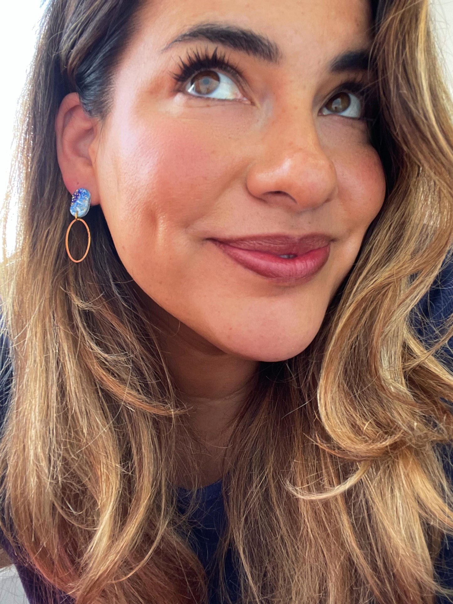 Blue & White Marbled Oval Drop Earrings // minimal earrings / Oval stud // KRISTEN