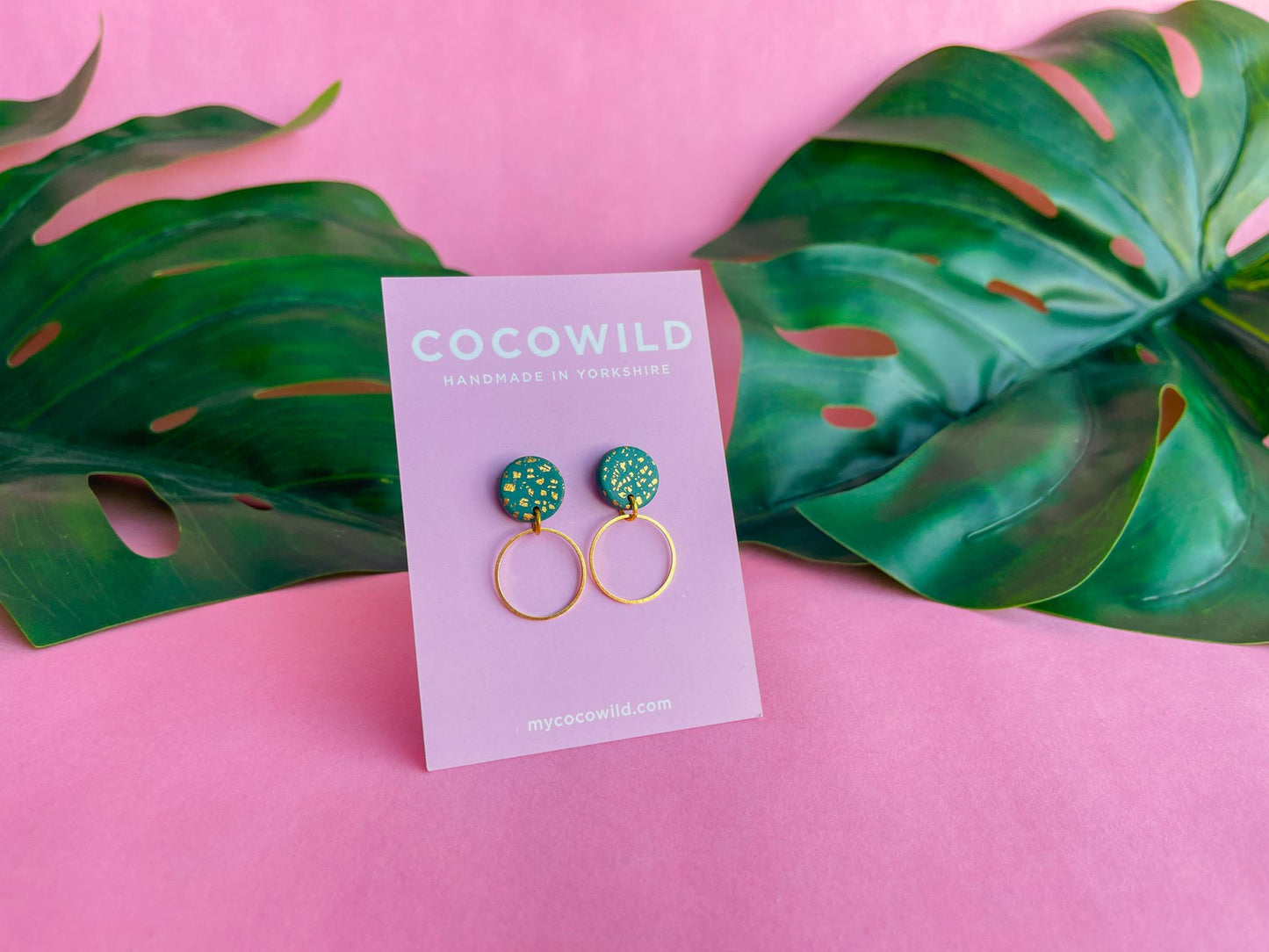 Green & Gold hoop Earrings / Minimalist Earrings / gold foil // BROOKE