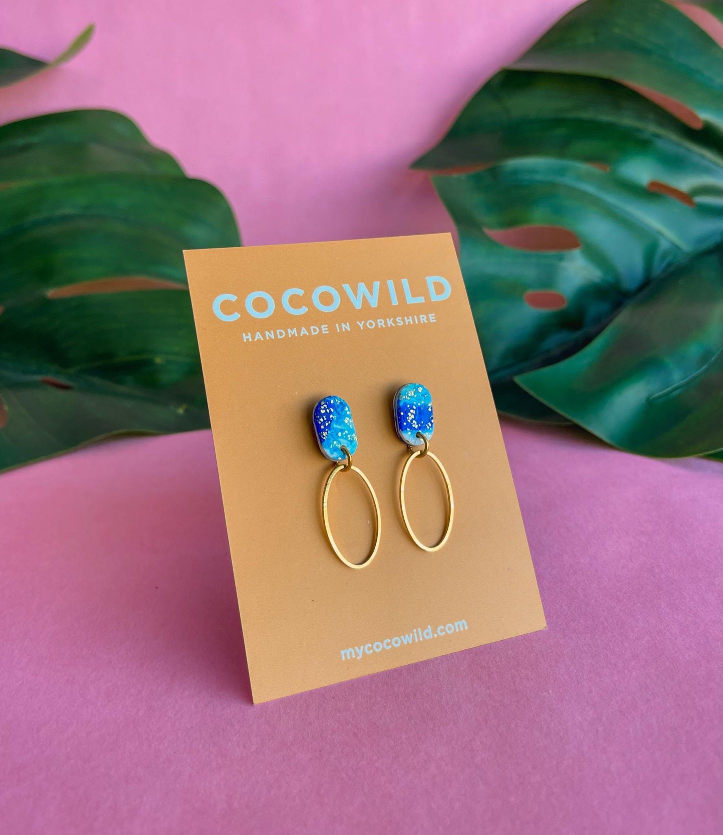 Blue & White Marbled Oval Drop Earrings // minimal earrings / Oval stud // KRISTEN