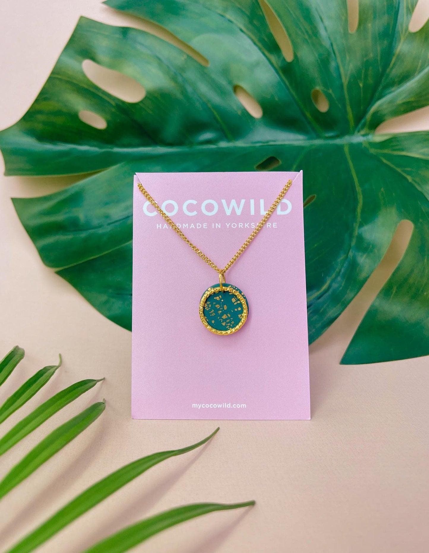 LUCIA - Small Green and Gold clay necklace | short round green necklace on a 18k gold plated chain //