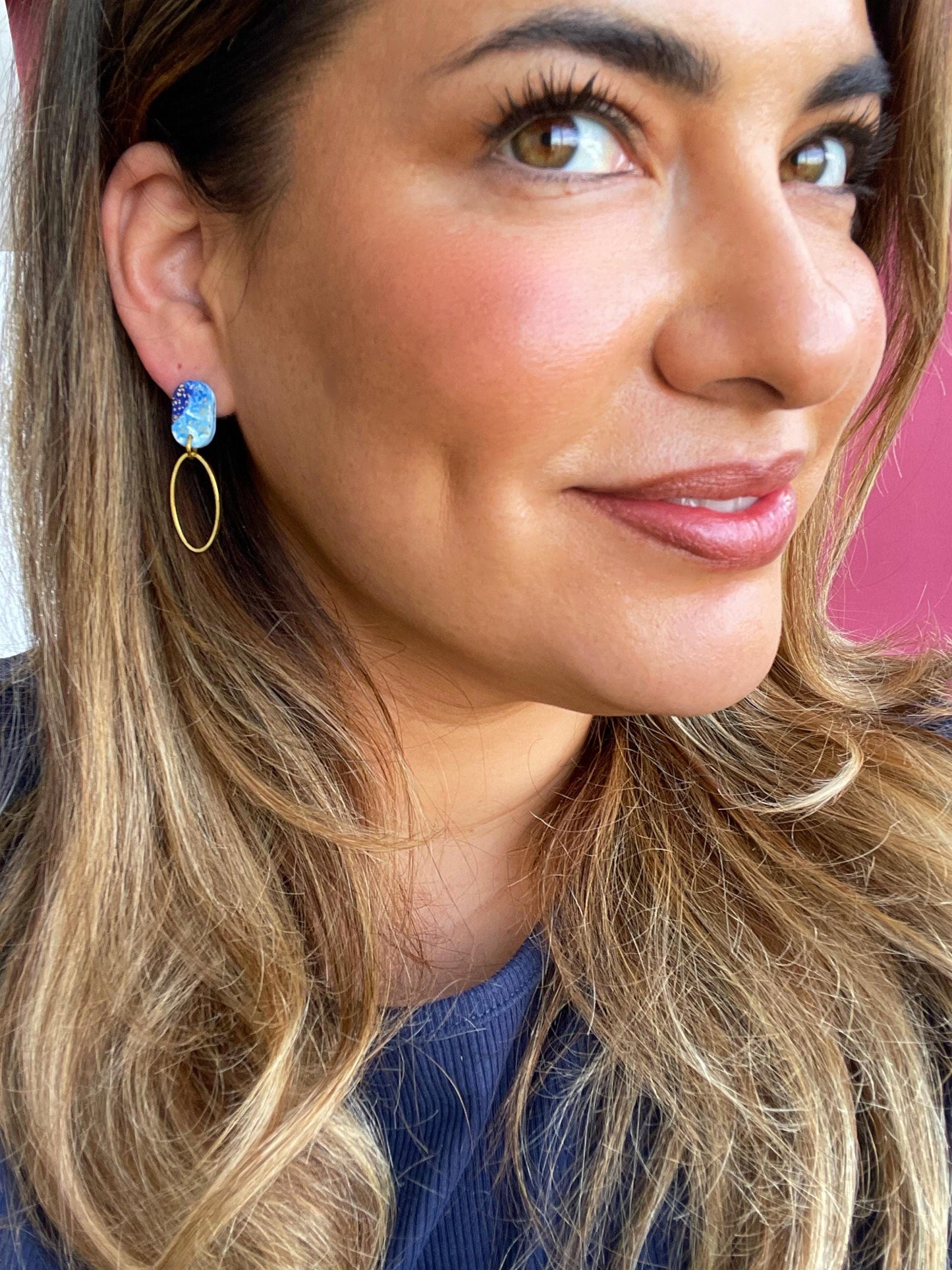 Blue & White Marbled Oval Drop Earrings // minimal earrings / Oval stud // KRISTEN