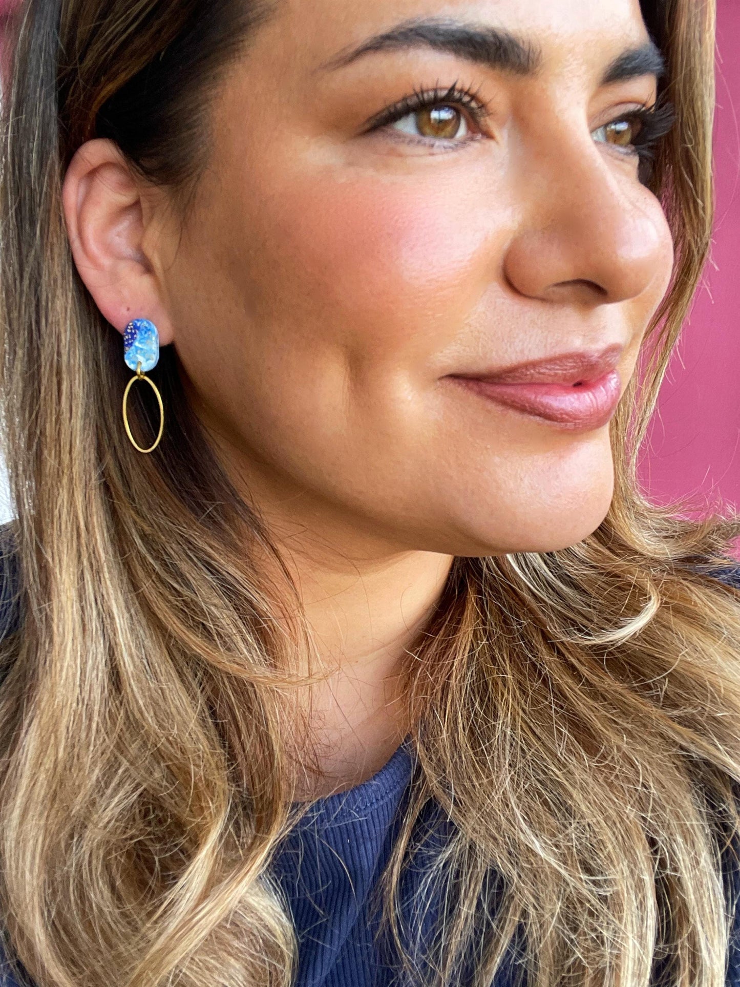 Blue & White Marbled Oval Drop Earrings // minimal earrings / Oval stud // KRISTEN