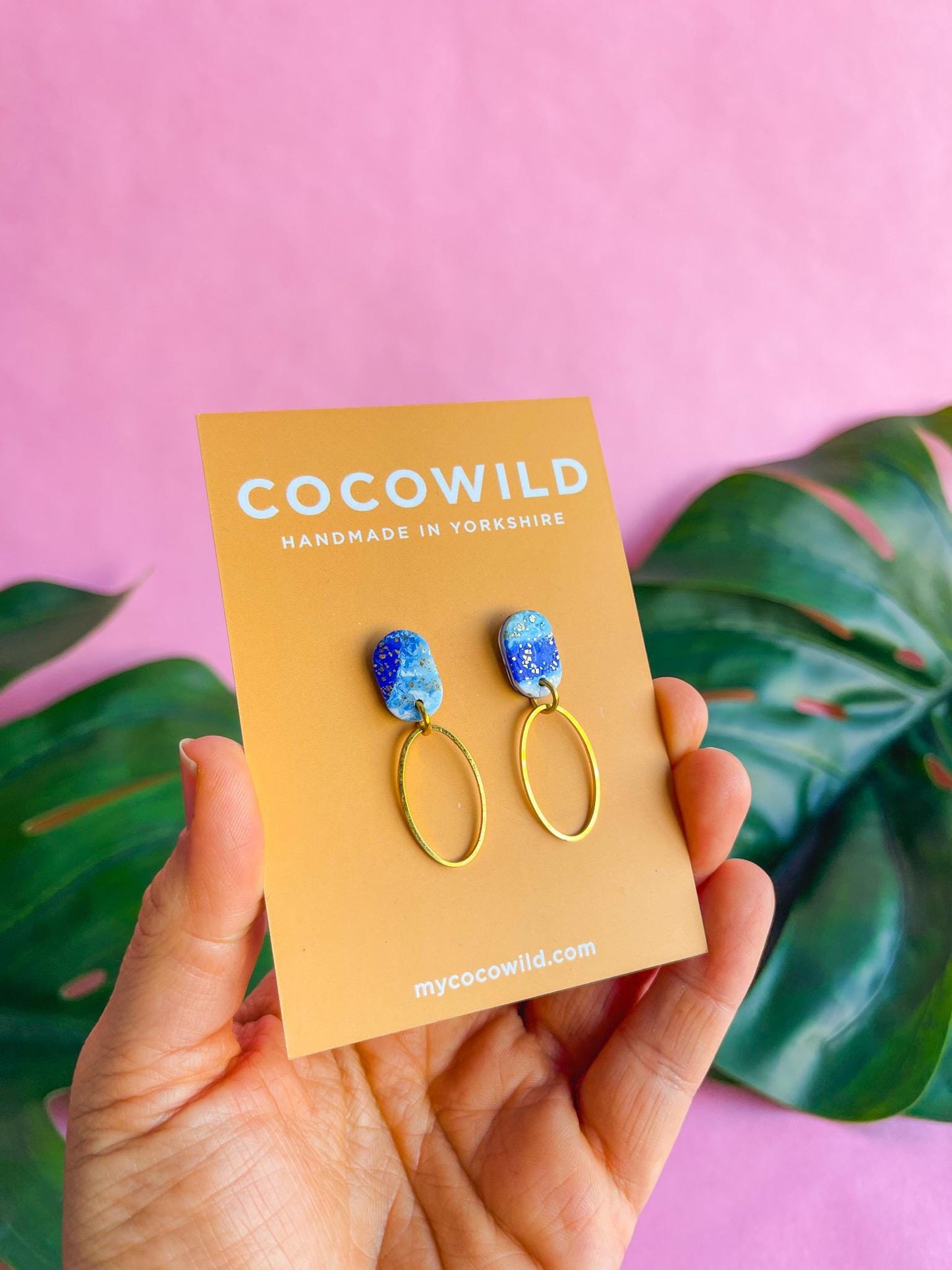 Blue & White Marbled Oval Drop Earrings // minimal earrings / Oval stud // KRISTEN