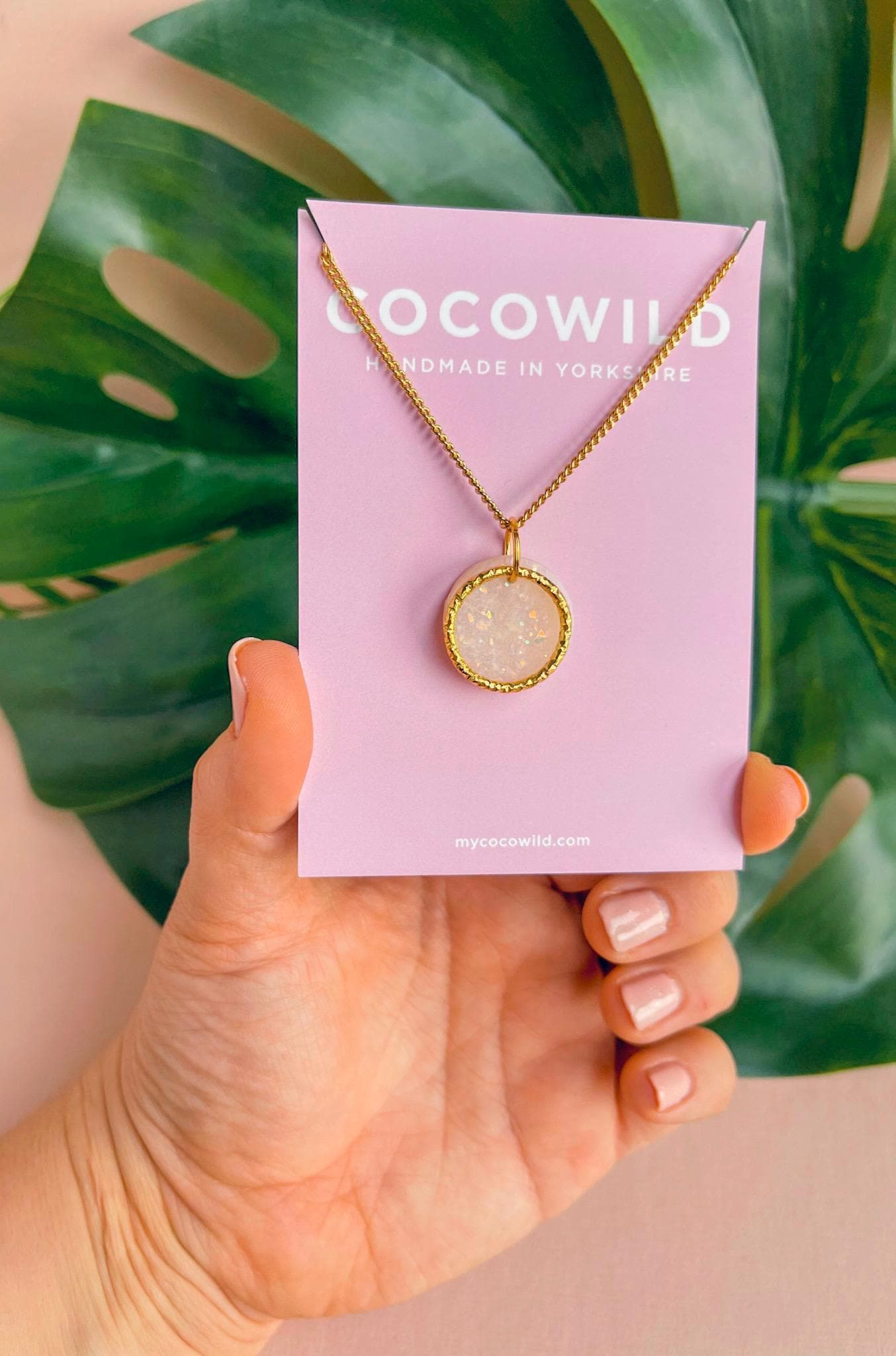 LUCIA - Small Pearlescent clay 18k gold plated necklace | short white sparkly necklace //