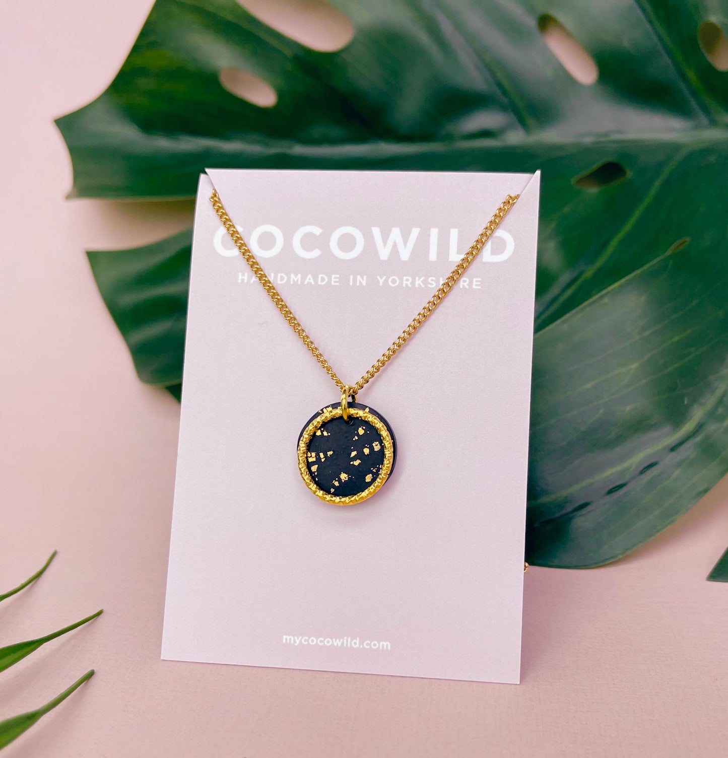 LUCIA - Small black and gold clay necklace | Statement jewellery handmade in Yorkshire //