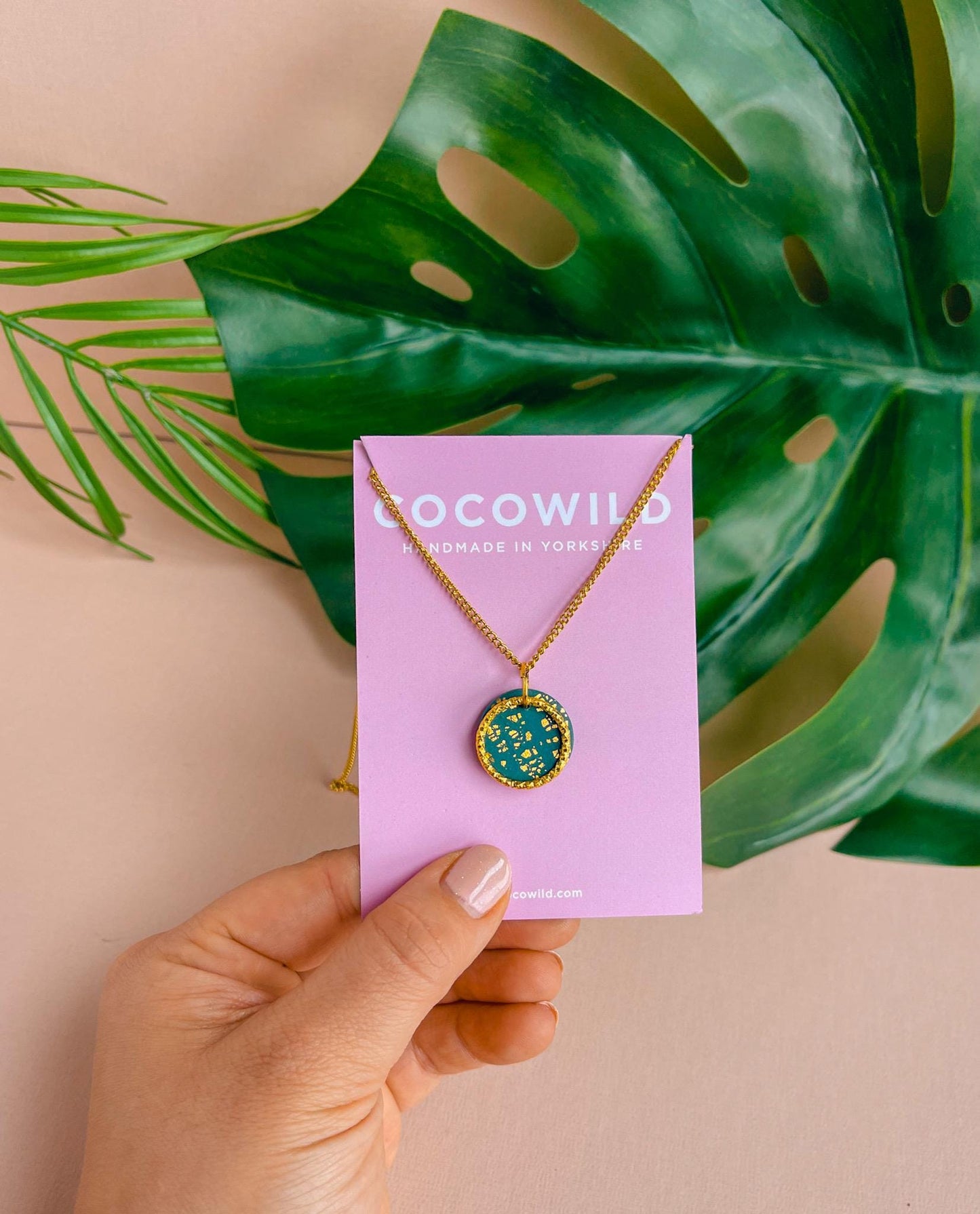 LUCIA - Small Green and Gold clay necklace | short round green necklace on a 18k gold plated chain //