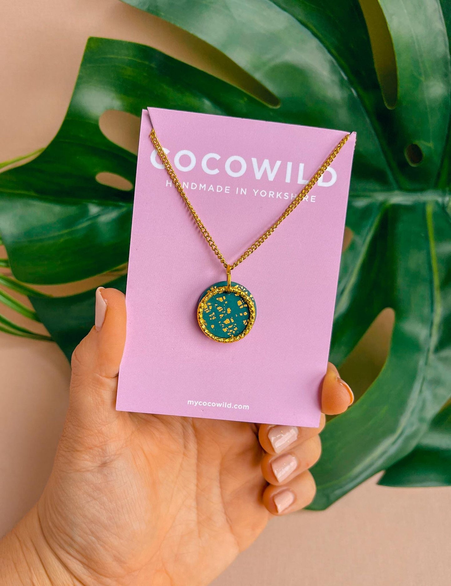 LUCIA - Small Green and Gold clay necklace | short round green necklace on a 18k gold plated chain //