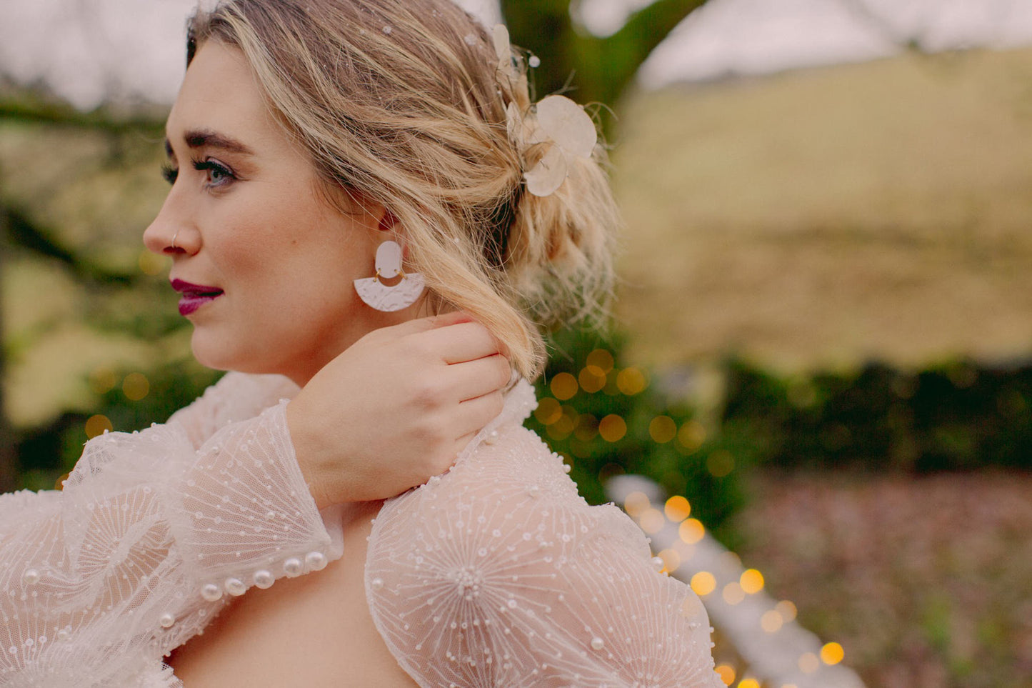 JESSIE - White Pattern Bridal Earrings