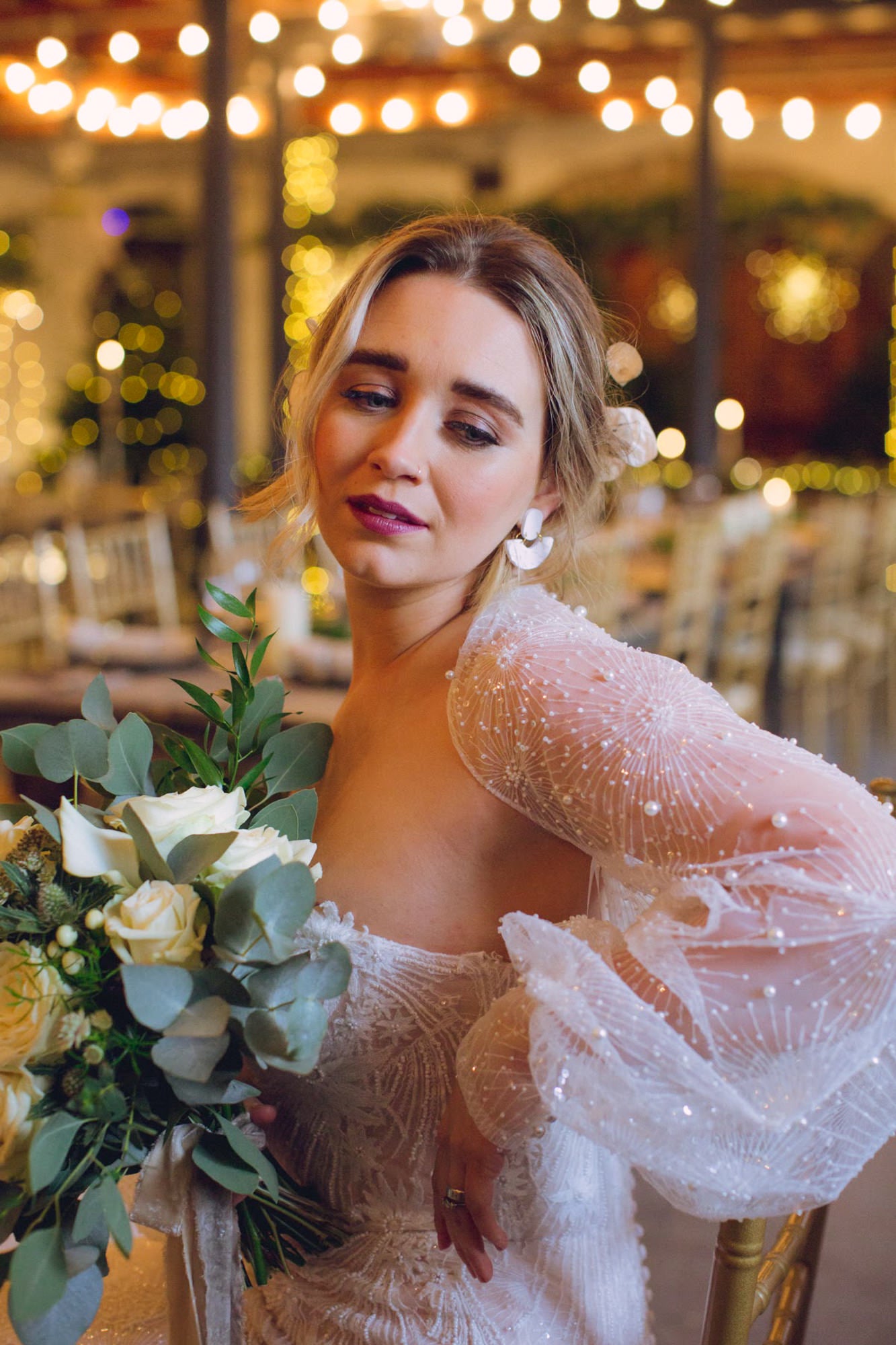 JESSIE - White Pattern Bridal Earrings