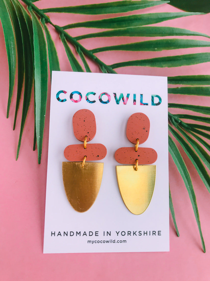 FRANCESCA - Black & Speckled Orange Leaf Drop Earrings