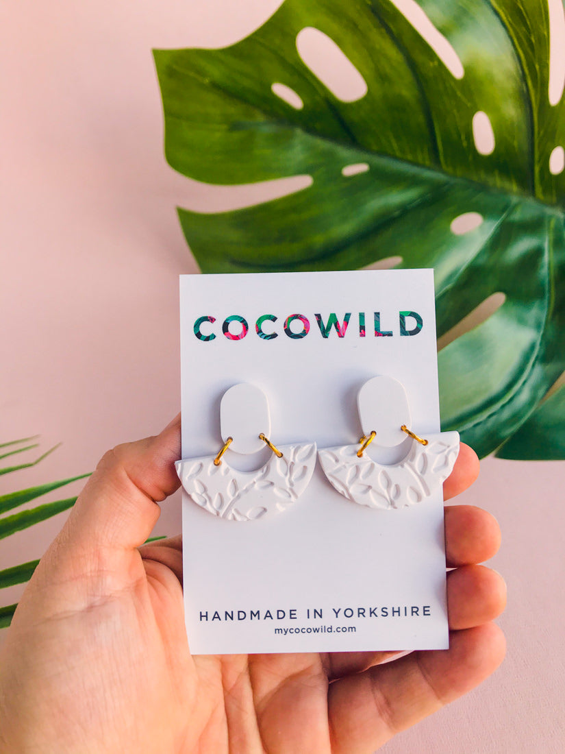 JESSIE - White Pattern Bridal Earrings