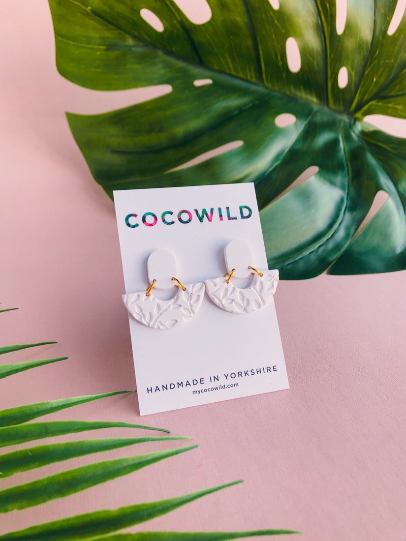 JESSIE - White Pattern Bridal Earrings