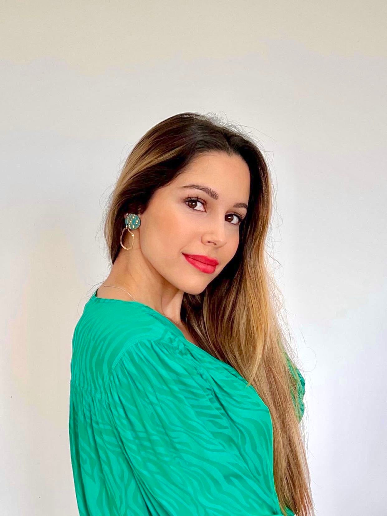 OLIVIA - Emerald Green & Gold Leaf Hoop Drop Earrings