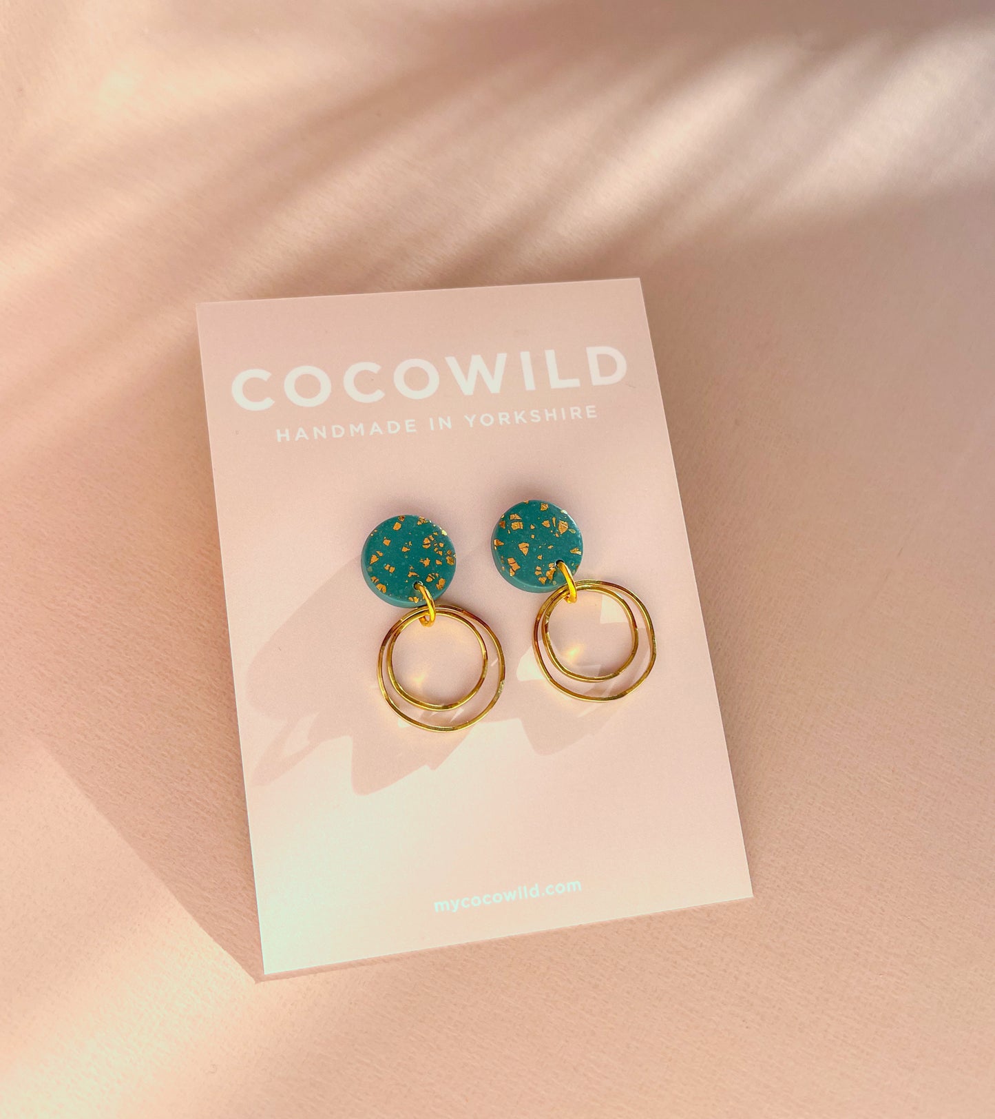 MARIA - Emerald Green & Gold Leaf Double Hoop Earrings