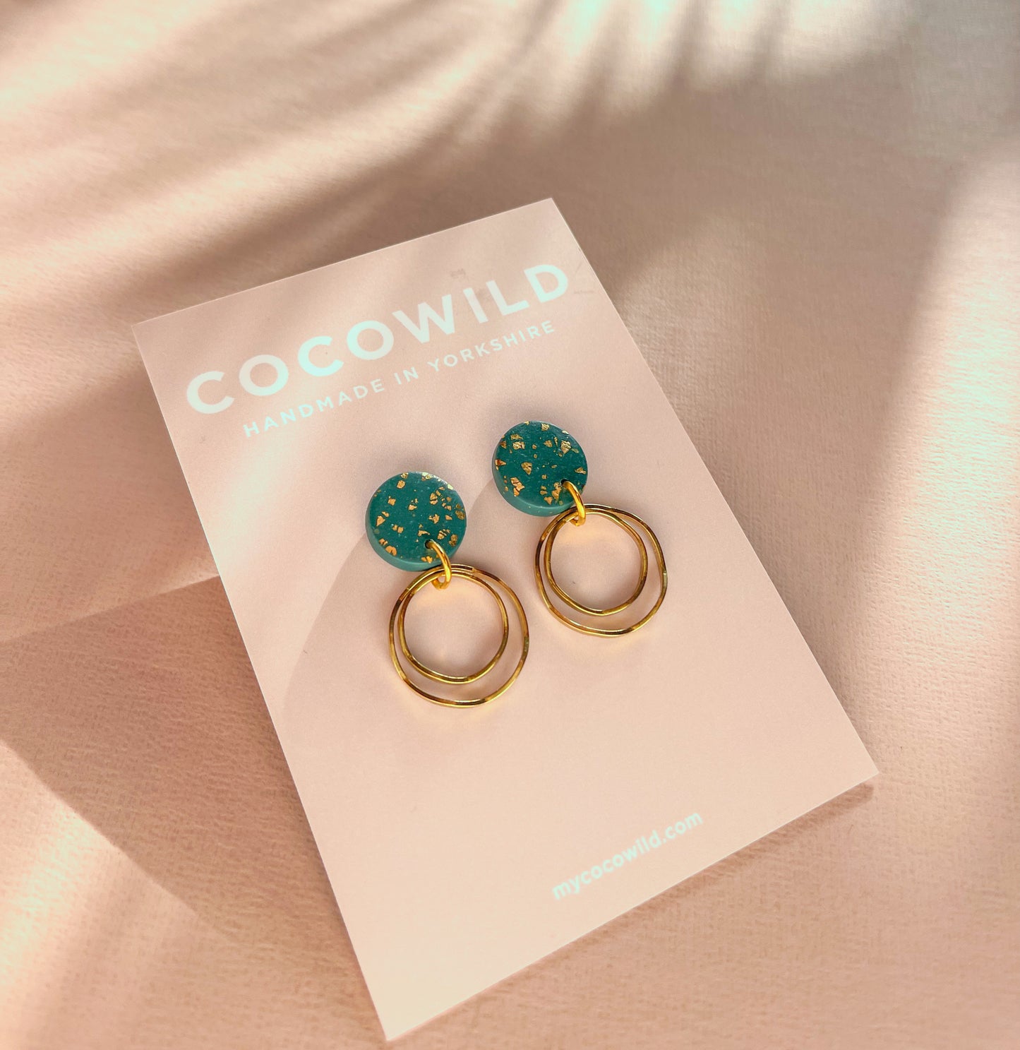 MARIA - Emerald Green & Gold Leaf Double Hoop Earrings