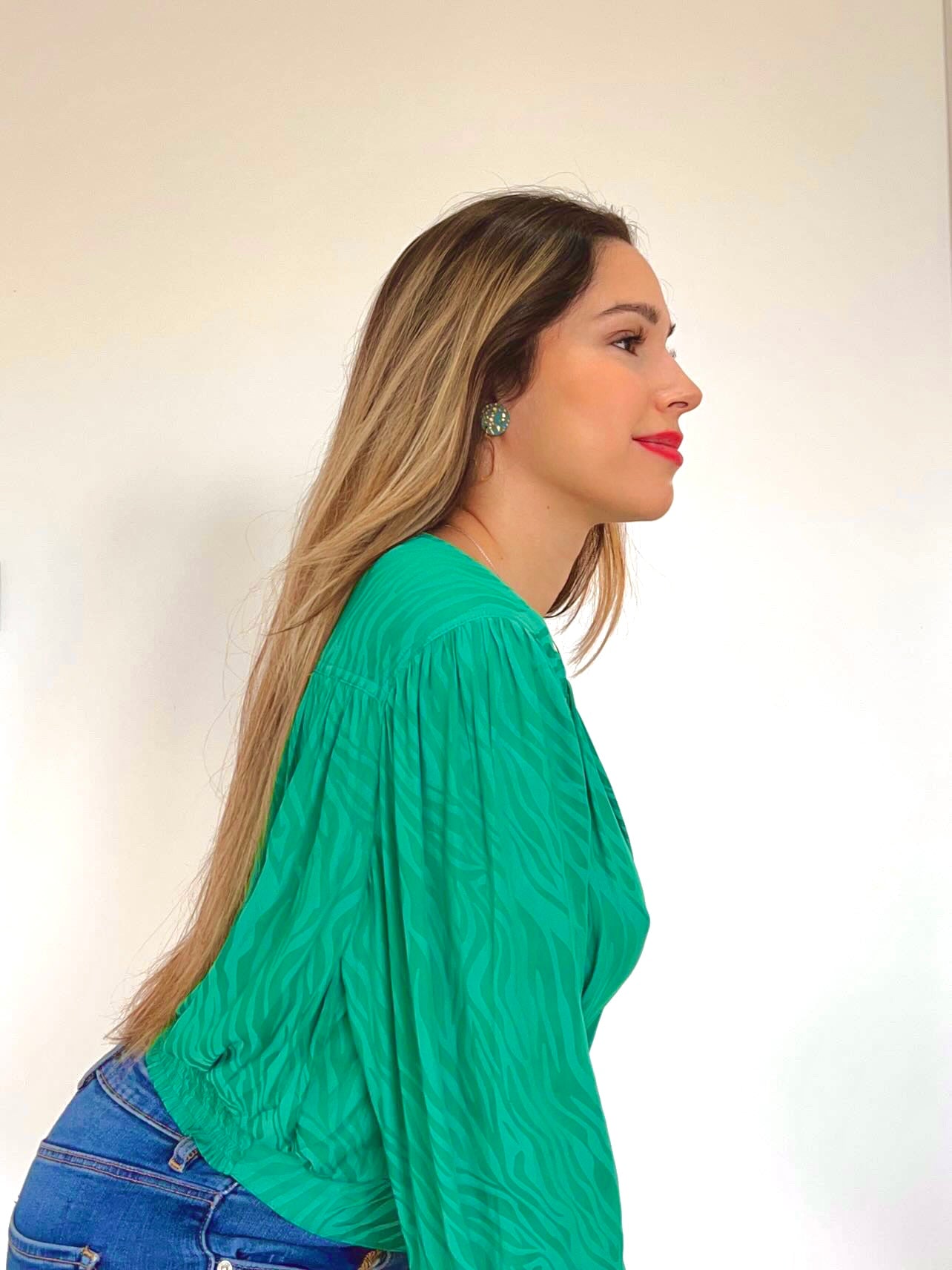OLIVIA - Emerald Green & Gold Leaf Hoop Drop Earrings