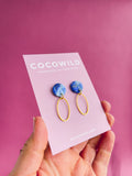 CHRISTINA - Blue and White marbled Oval Drop Earrings