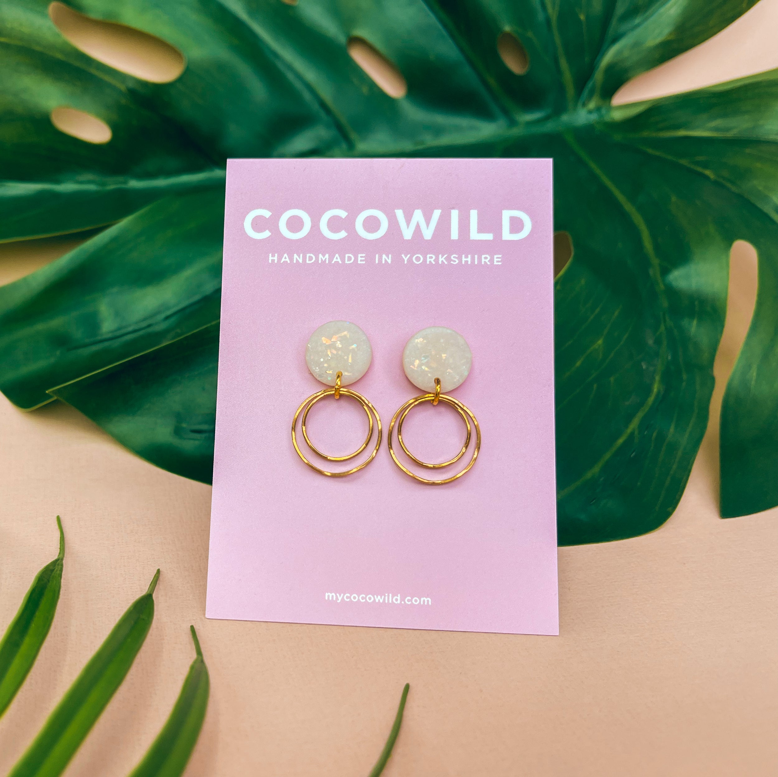 ORPHELIA - Pearlescent & Gold Leaf x2 hoops Earrings