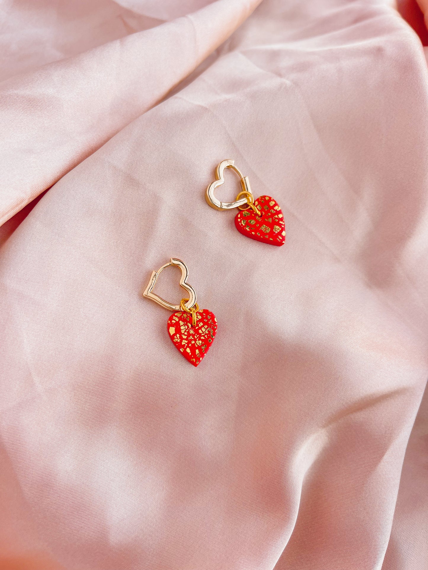 GIFT SET - Red & Gold Heart Huggies Earrings & Necklace (18k gold plated)