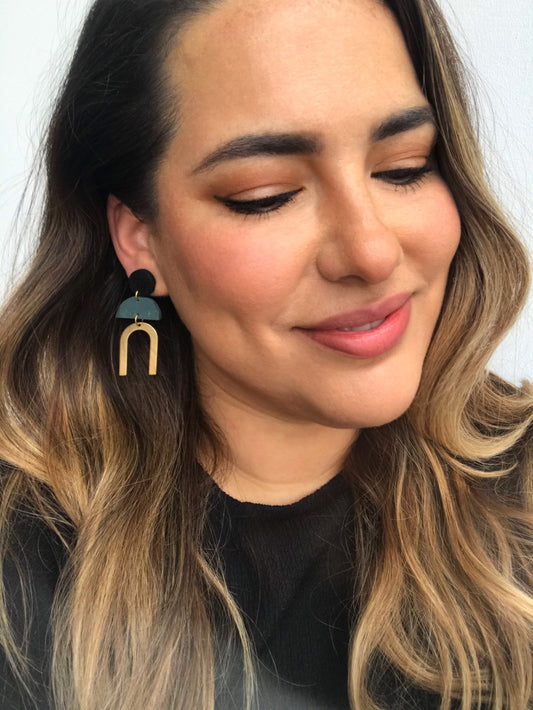 ANNA Black gold clay marbled earrings x2 hoops