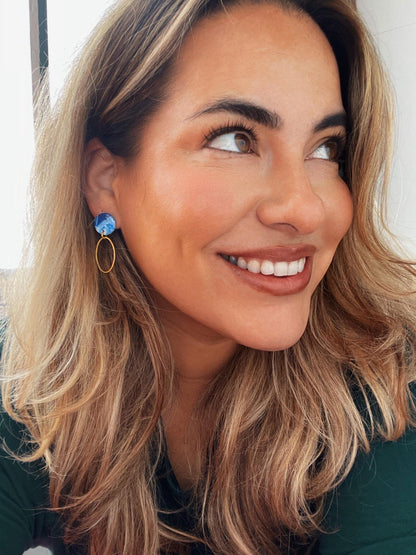 Blue & White Marbled Oval Drop Earrings // CHRISTINA