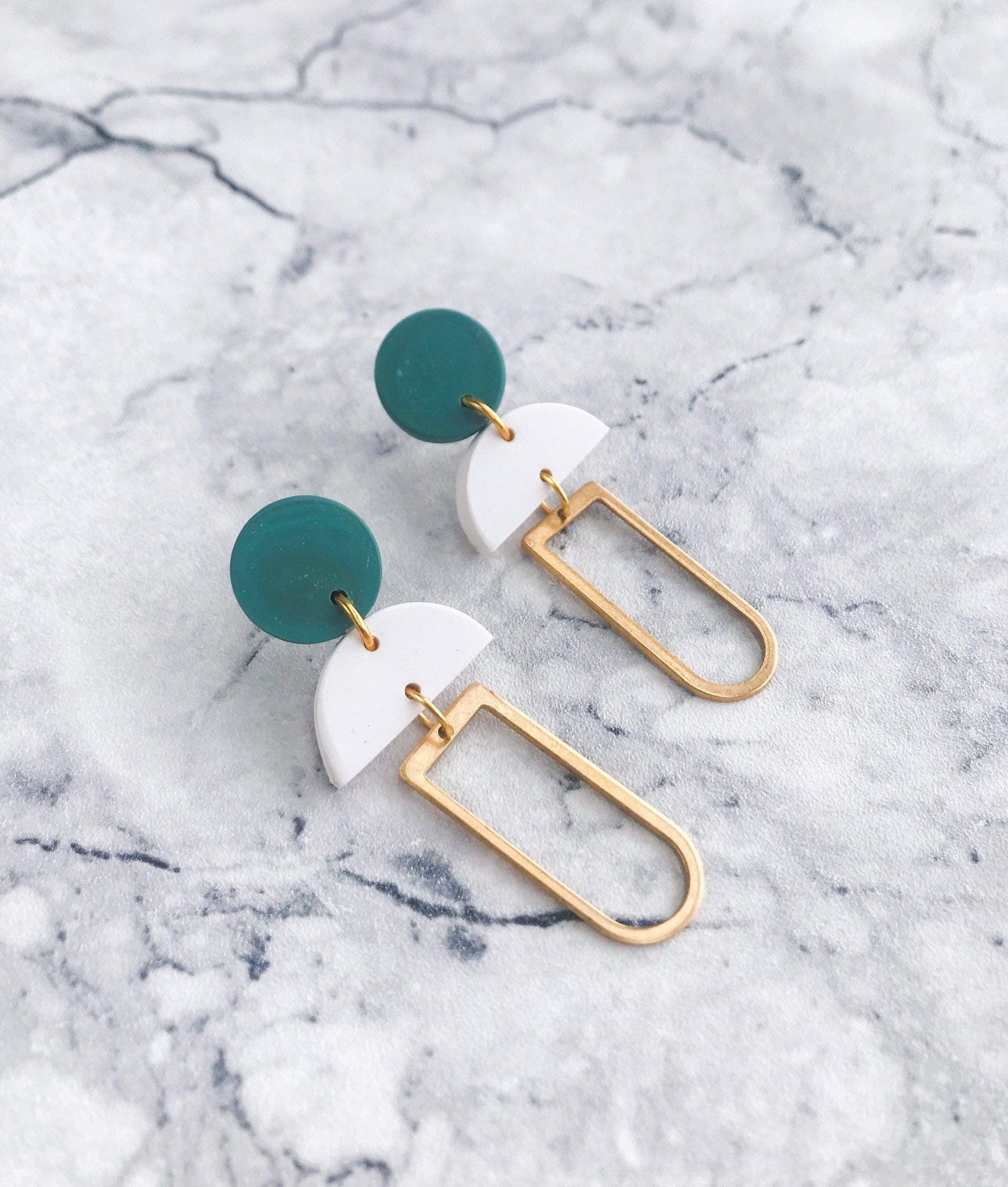 ROXY Green, White & Gold Leaf Loop Drop Earrings