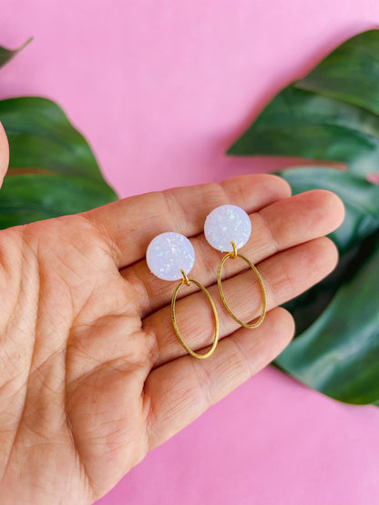 CHRISTINA Pearlescent white statement earrings // Polymer clay earrings with gold foil // lightweight earrings // minimal // Handmade UK