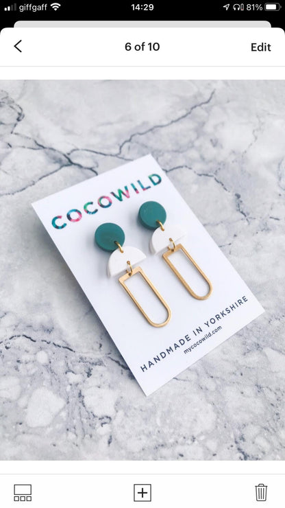 ROXY Green, White & Gold Leaf Loop Drop Earrings