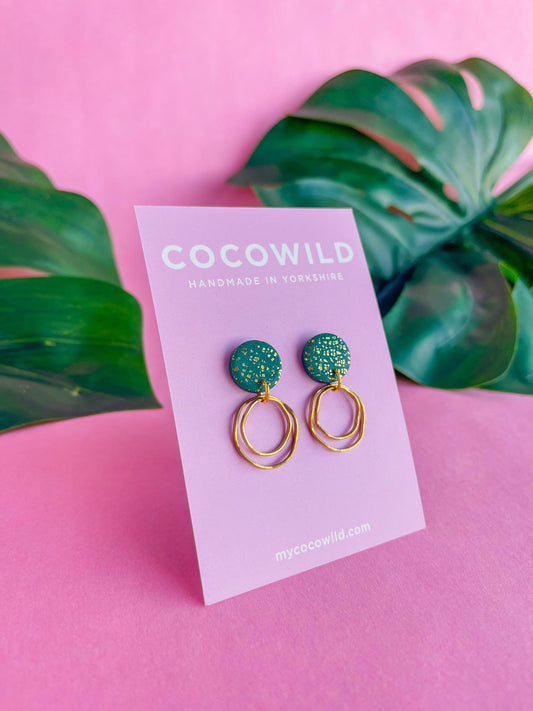 Green & Gold double hoop earrings | handmade hoop earrings // MARIA