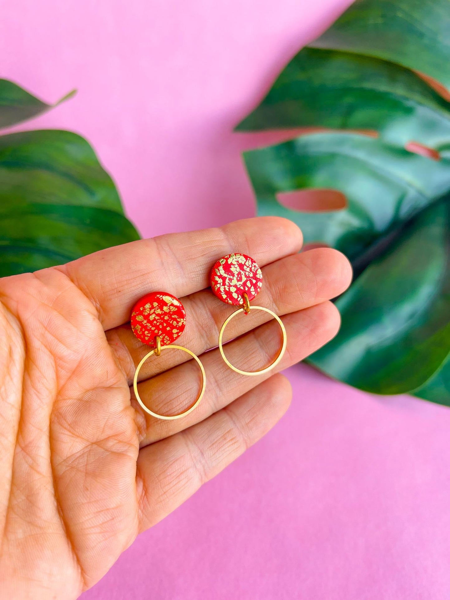 Red & Gold Earrings l Hoop Earrings for women , Minimalist Earrings - BROOKE